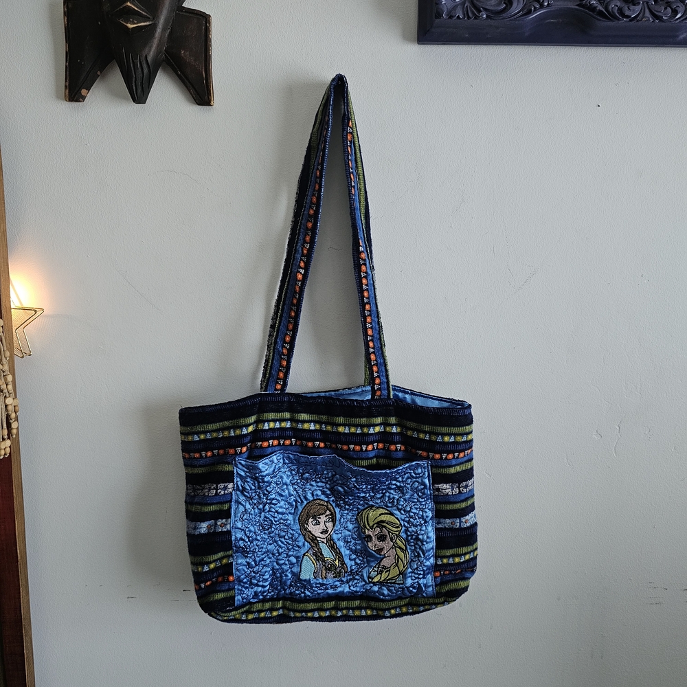 Artisan, handmade, upcycle, eccentric Disney Frozen Elsa Anna Olaf Tote Bag